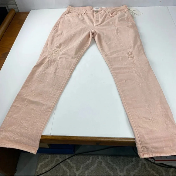 Hudson Womens 28 Crop Riley Relaxed Straight Peach Distressed Jeans NWT - Picture 2 of 9